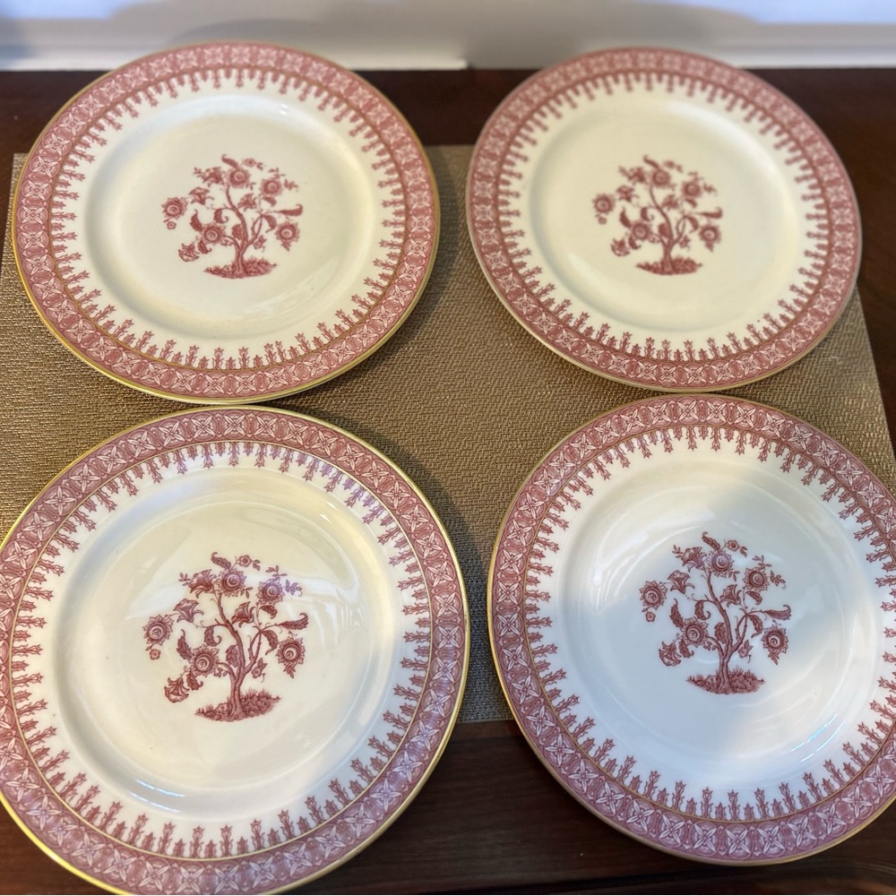 Vintage Theodore Haviland -  Crimson Cambridge  Design Lunch Plates, gold trim,